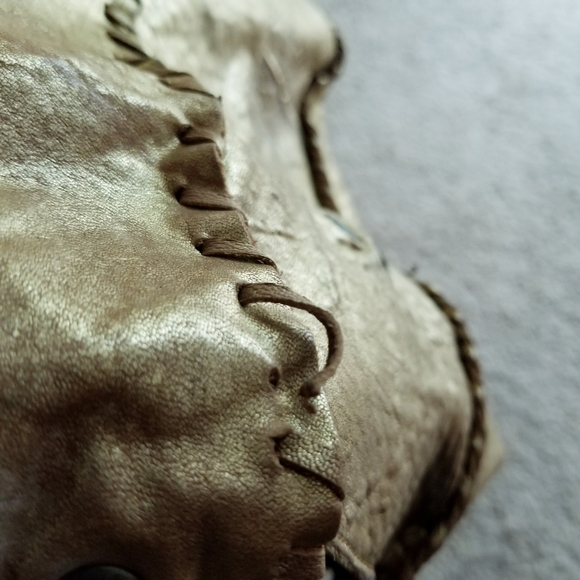 All You Need Comes With Me Large Vintage Gold Leather Boho Bag - Picture 9 of 17